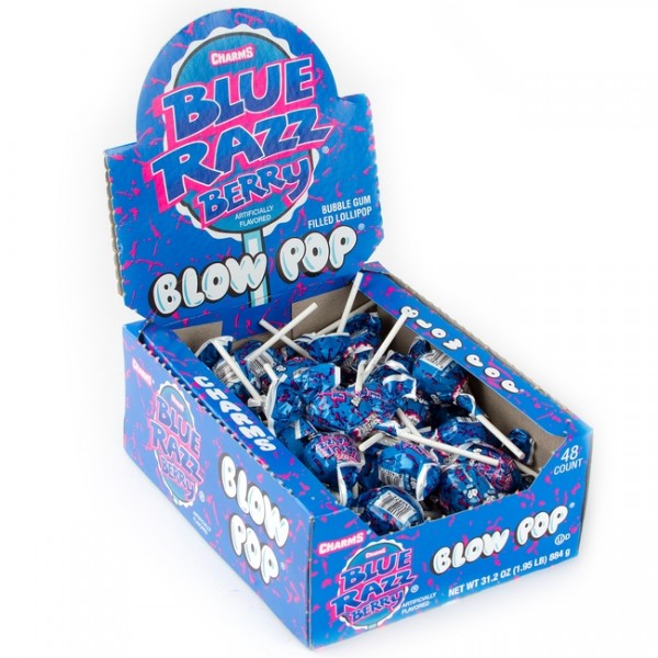 Blow Pop blå bringebær-48 slikkepinner
